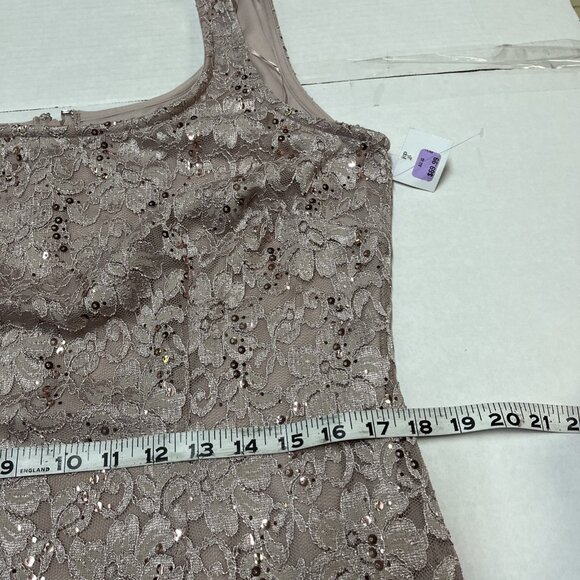 R & M Richards Dress 14 Blush Mauve Lace Sequin Overlay Maxi Gown‎ Fairy Event - Picture 6 of 11